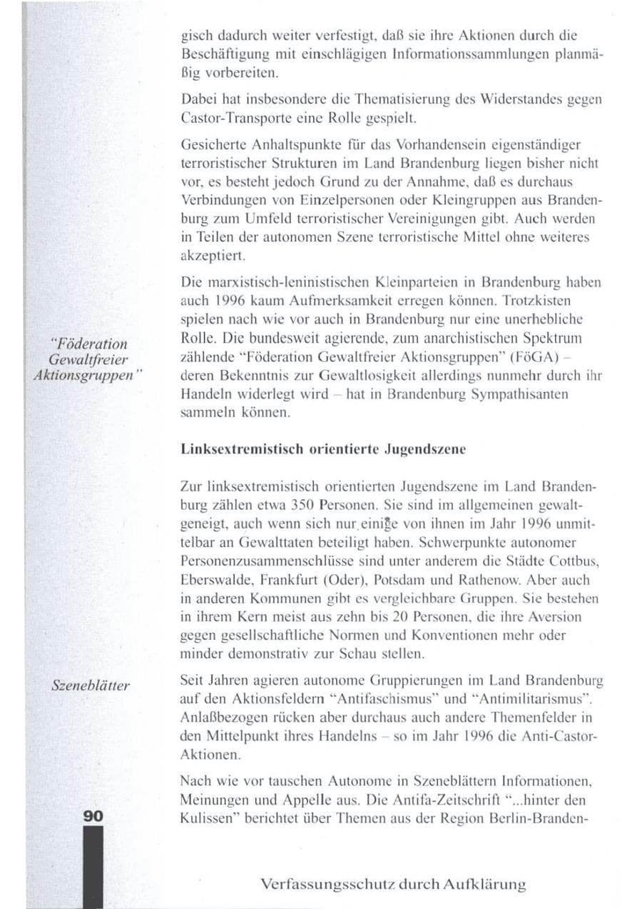 Seite 92 des Verfassungsschutzbericht 1996 Brandenburg