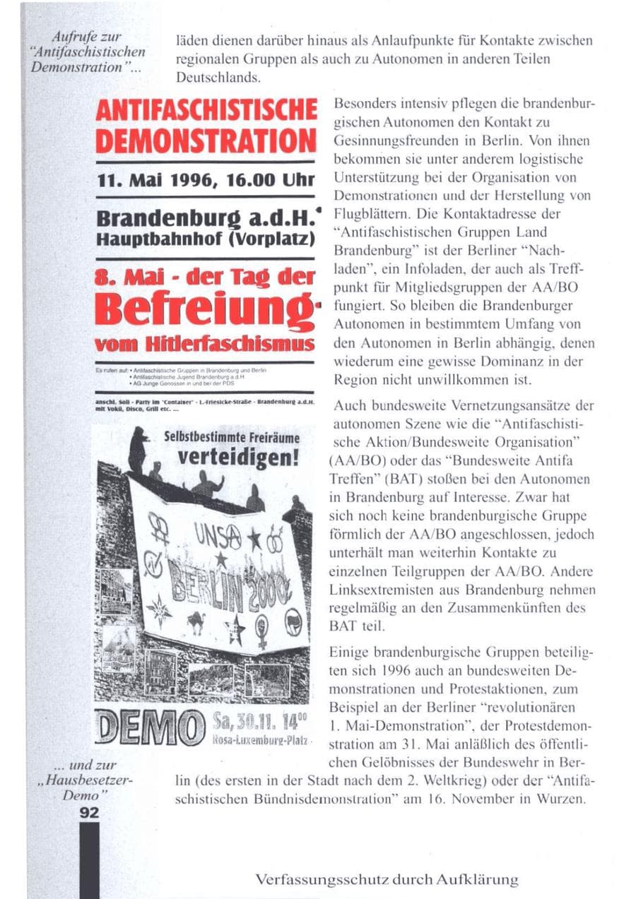 Seite 94 des Verfassungsschutzbericht 1996 Brandenburg