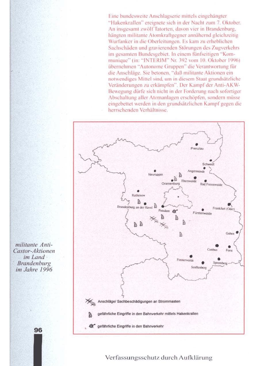Seite 98 des Verfassungsschutzbericht 1996 Brandenburg