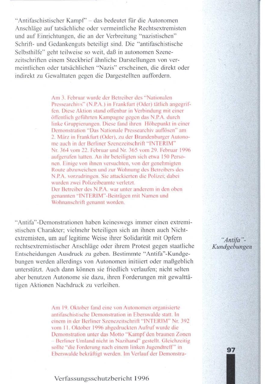 Seite 99 des Verfassungsschutzbericht 1996 Brandenburg