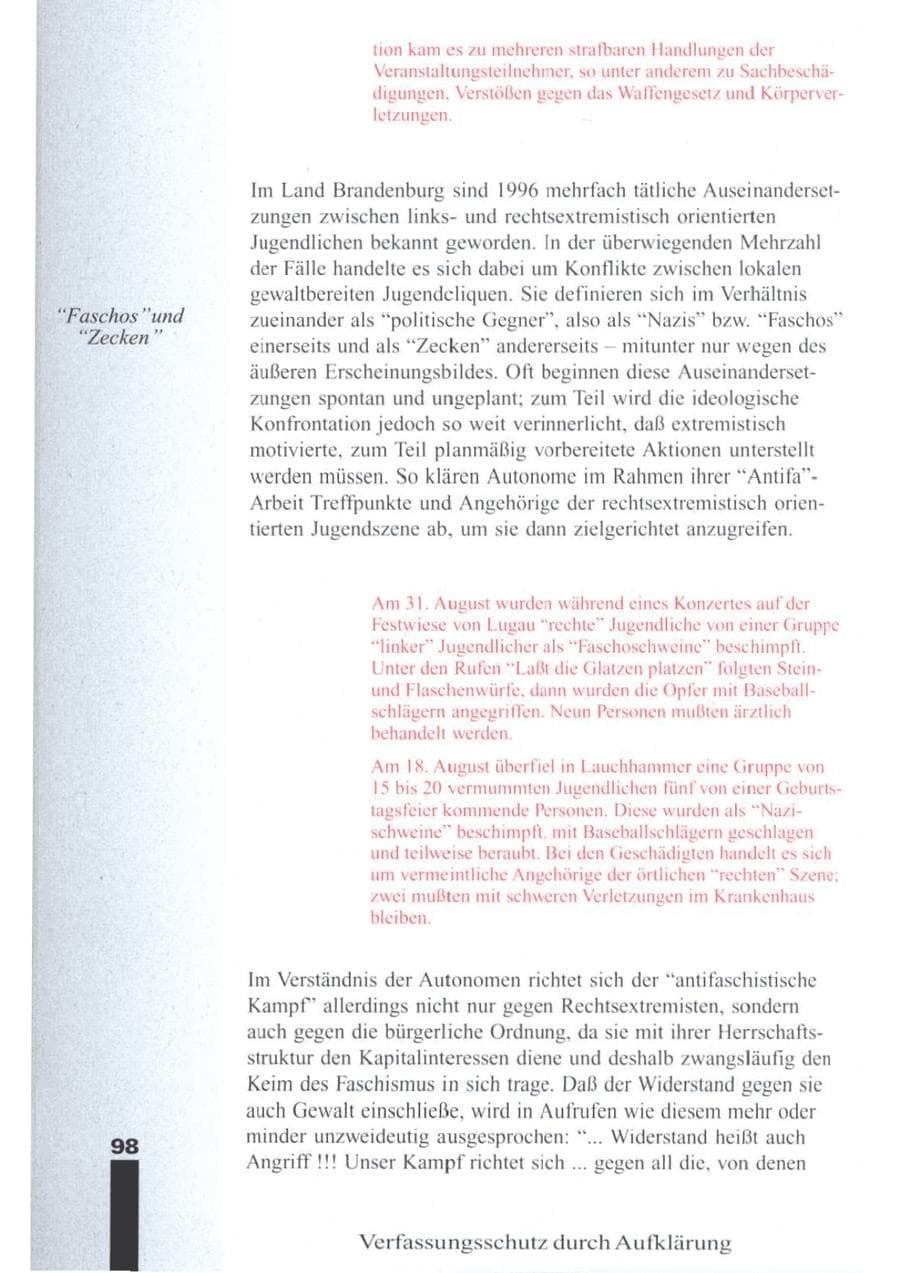 Seite 100 des Verfassungsschutzbericht 1996 Brandenburg