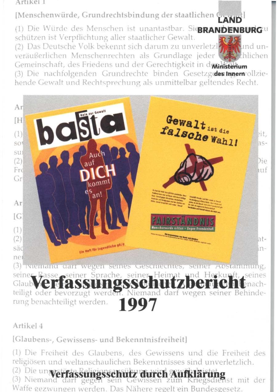 Seite 1 des Verfassungsschutzbericht 1997 Brandenburg