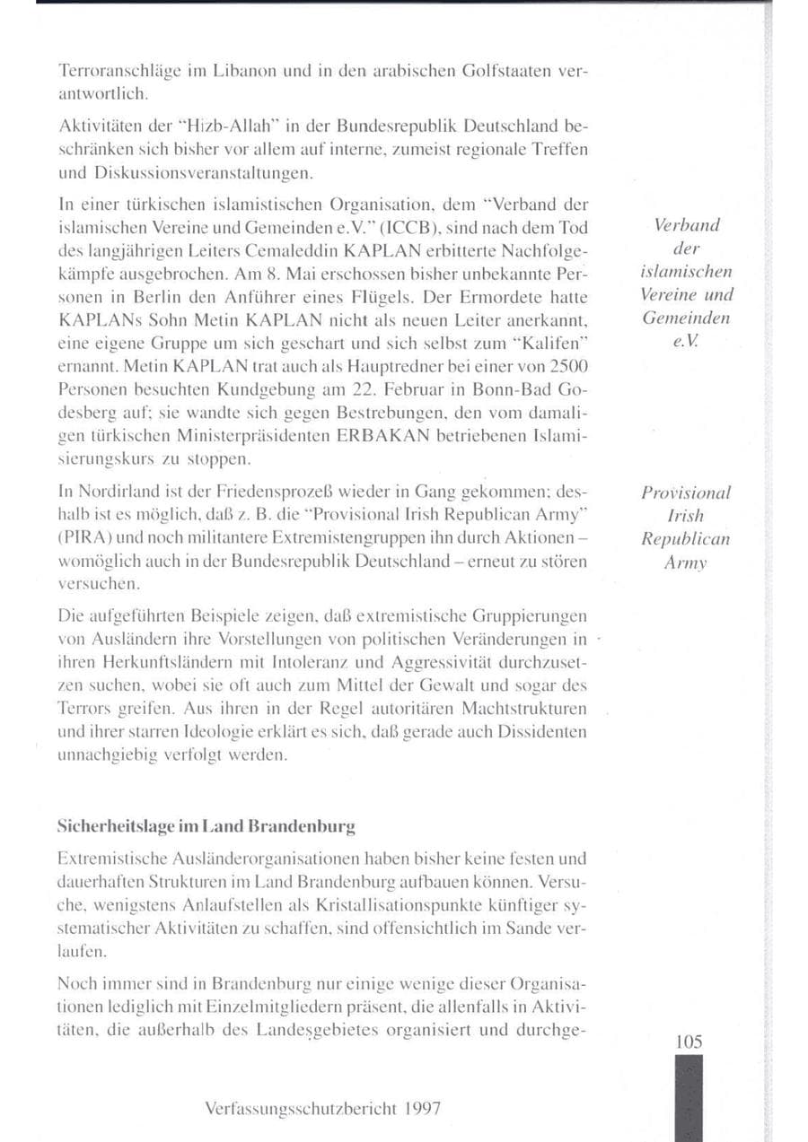 Seite 107 des Verfassungsschutzbericht 1997 Brandenburg