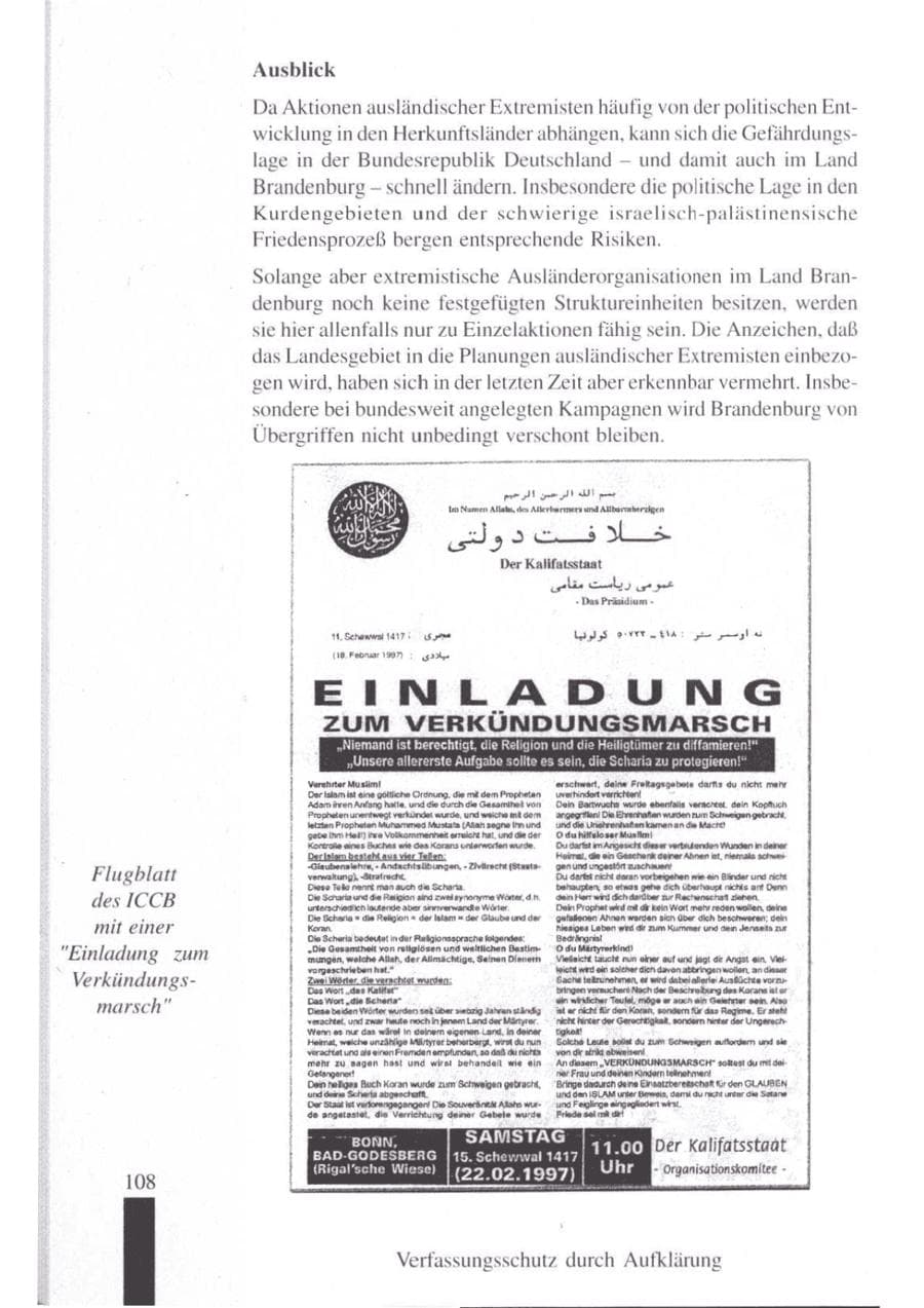 Seite 110 des Verfassungsschutzbericht 1997 Brandenburg