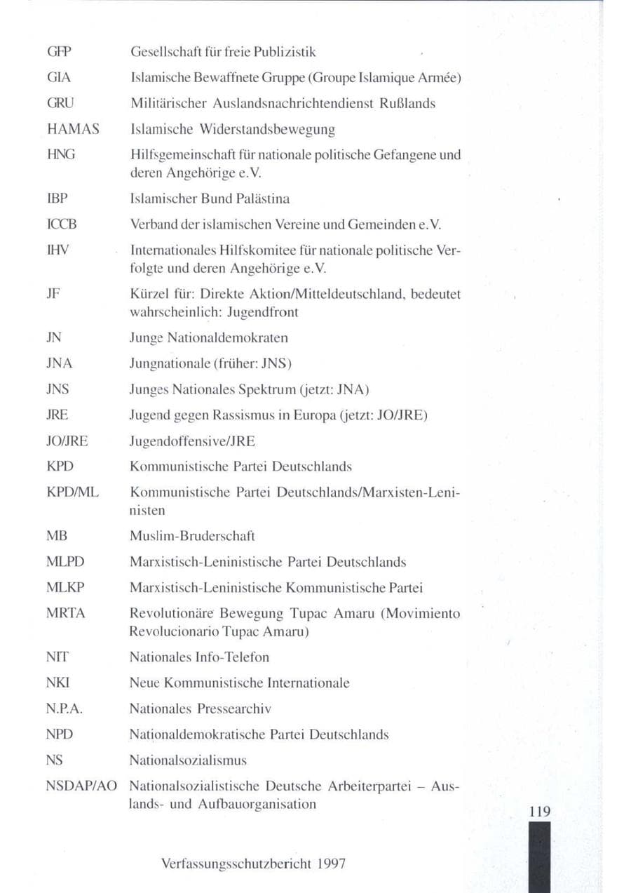 Seite 121 des Verfassungsschutzbericht 1997 Brandenburg