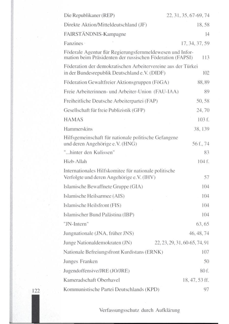 Seite 124 des Verfassungsschutzbericht 1997 Brandenburg