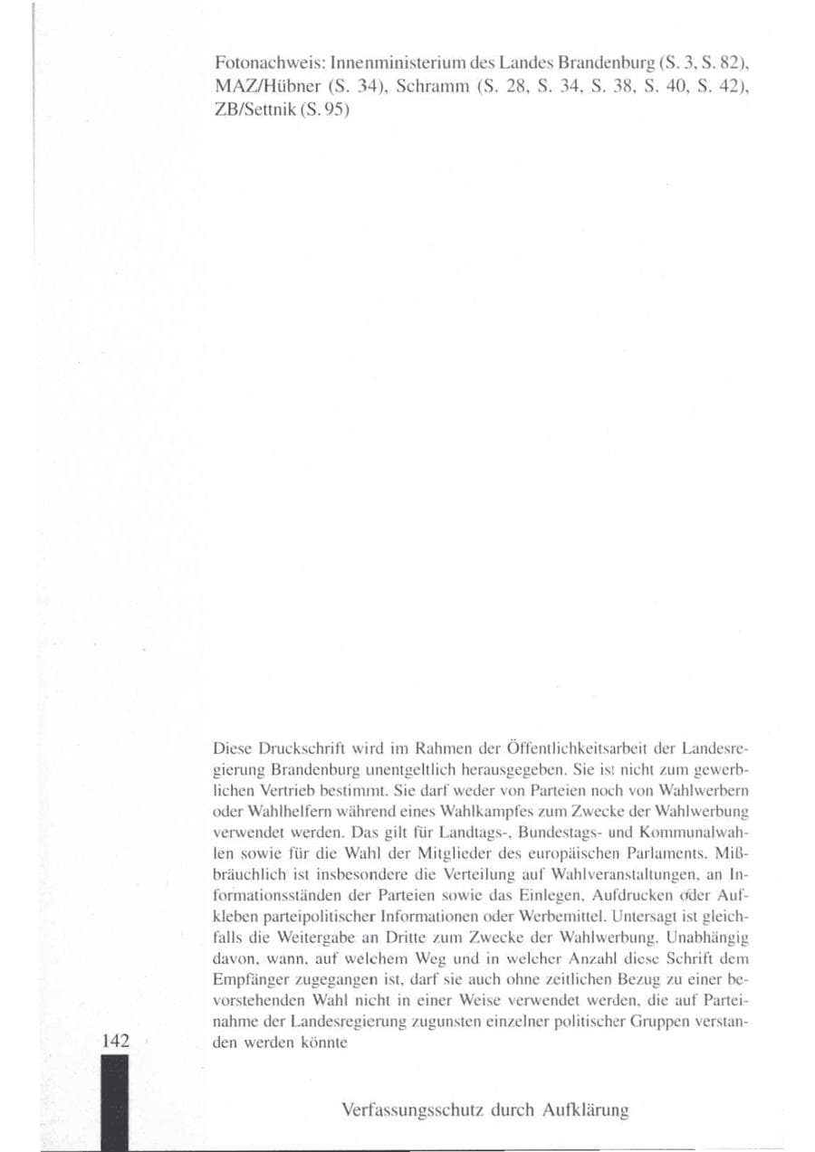 Seite 144 des Verfassungsschutzbericht 1997 Brandenburg