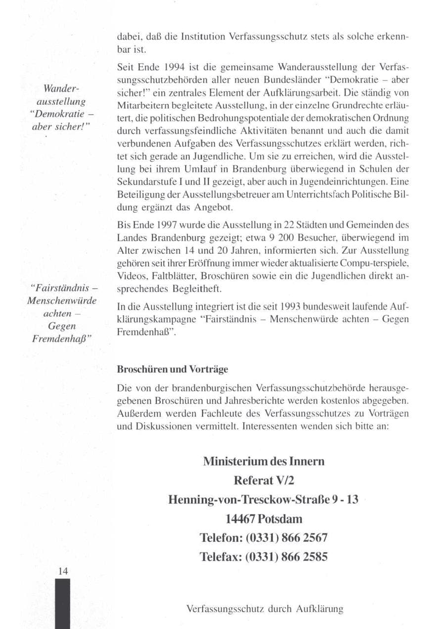 Seite 16 des Verfassungsschutzbericht 1997 Brandenburg