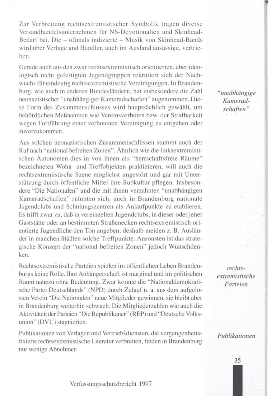 Seite 37 des Verfassungsschutzbericht 1997 Brandenburg