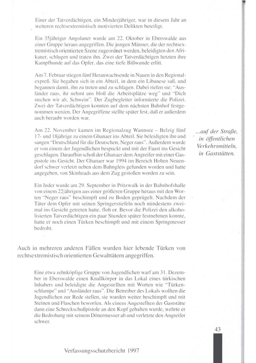 Seite 45 des Verfassungsschutzbericht 1997 Brandenburg