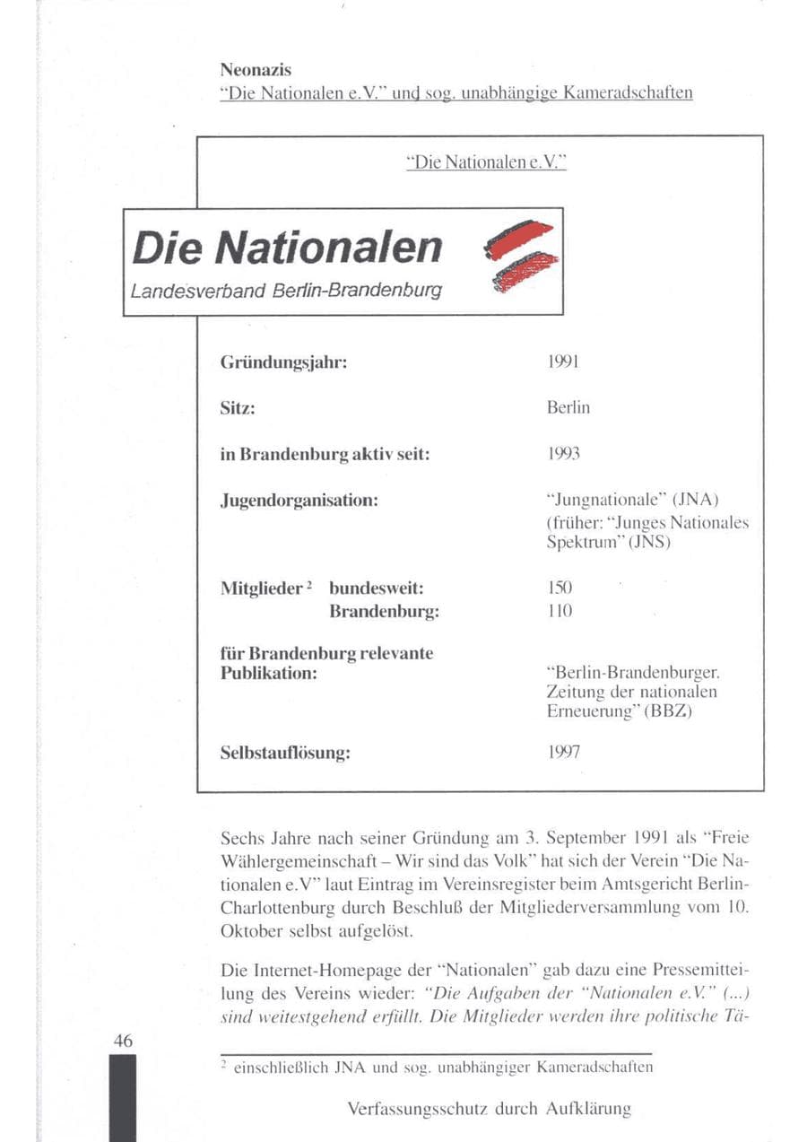 Seite 48 des Verfassungsschutzbericht 1997 Brandenburg