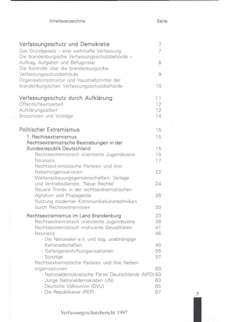 Seite 7 des Verfassungsschutzbericht 1997 Brandenburg