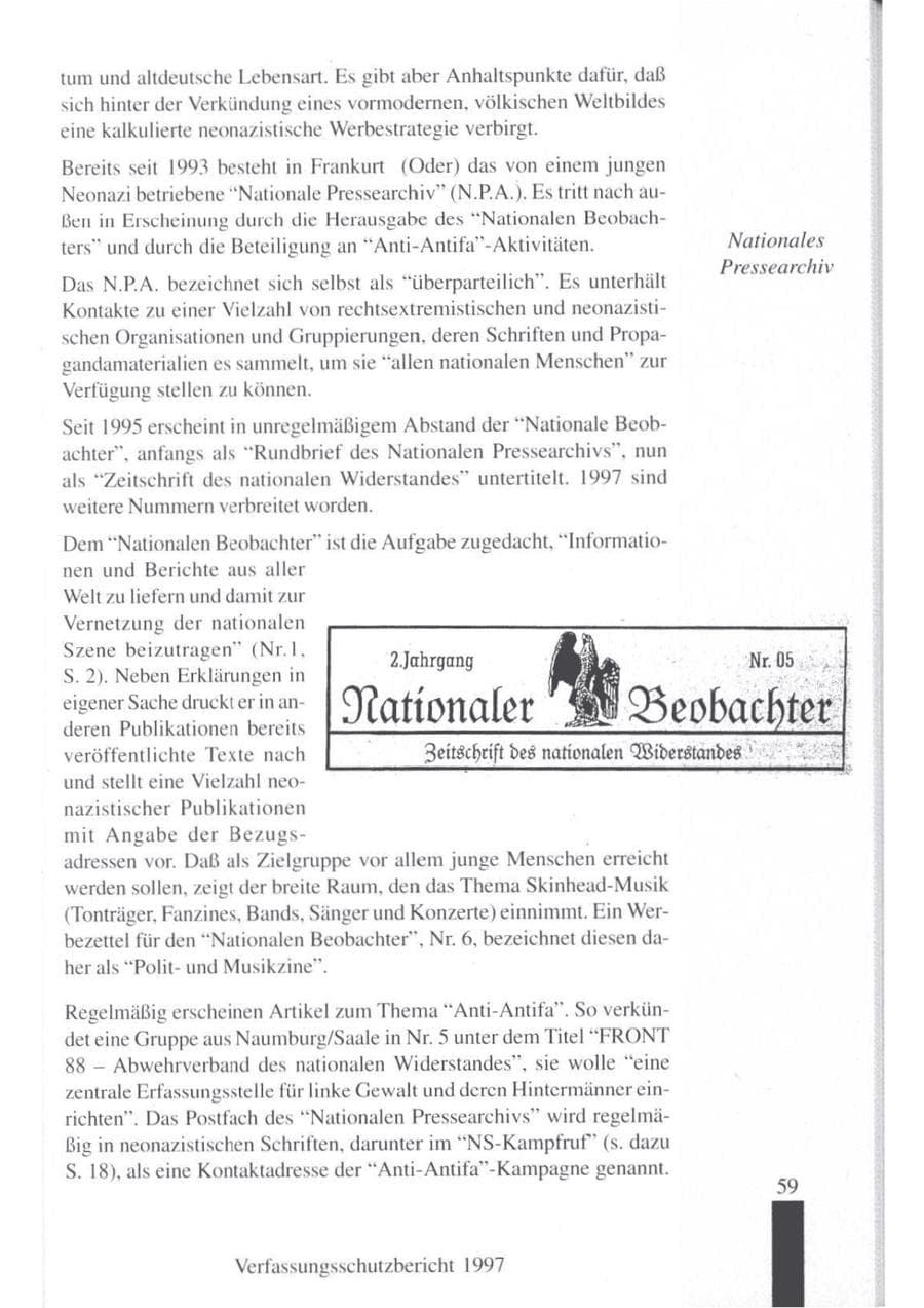Seite 61 des Verfassungsschutzbericht 1997 Brandenburg