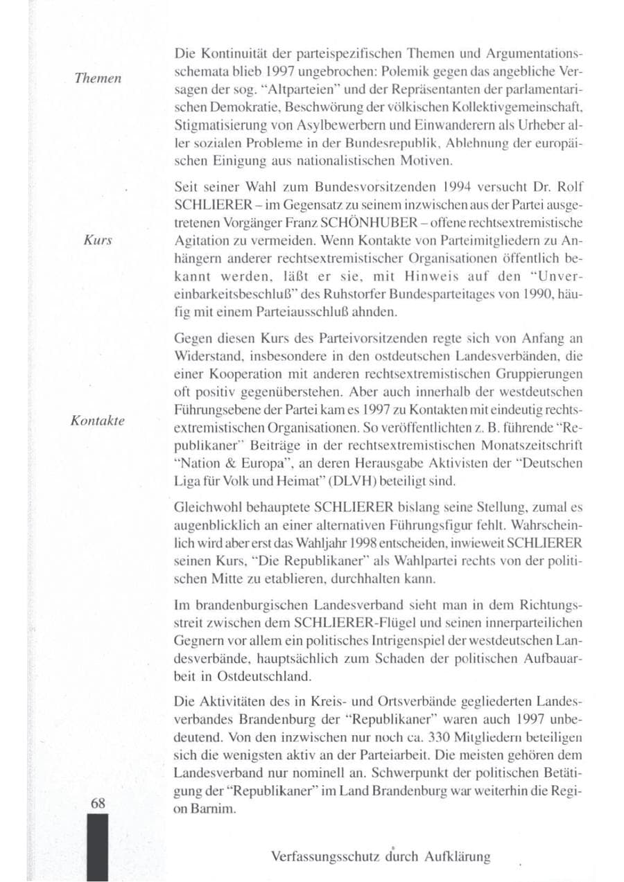 Seite 70 des Verfassungsschutzbericht 1997 Brandenburg