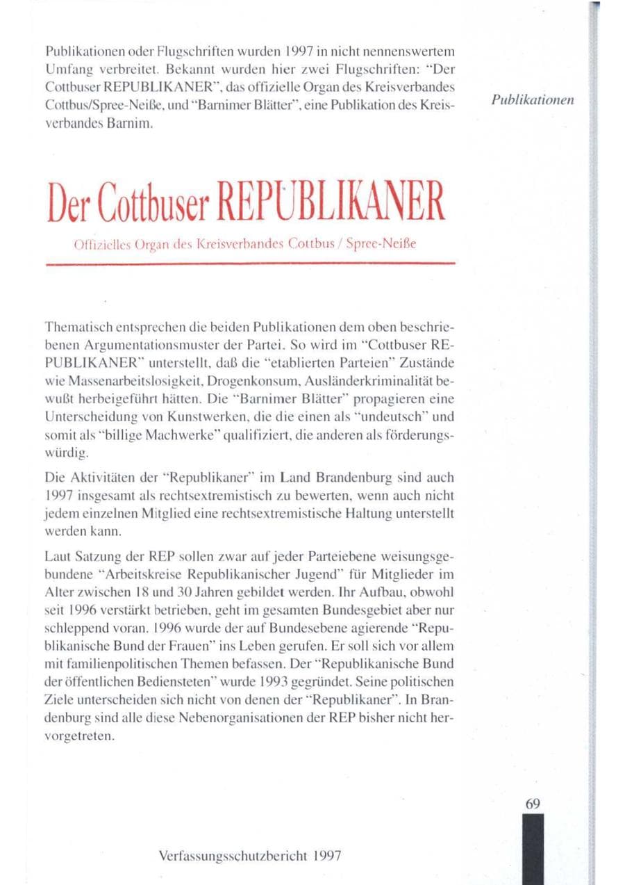 Seite 71 des Verfassungsschutzbericht 1997 Brandenburg