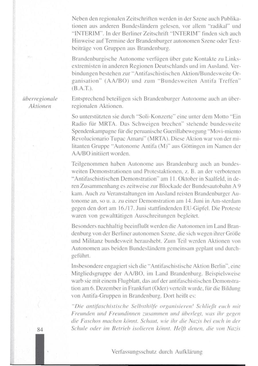 Seite 86 des Verfassungsschutzbericht 1997 Brandenburg