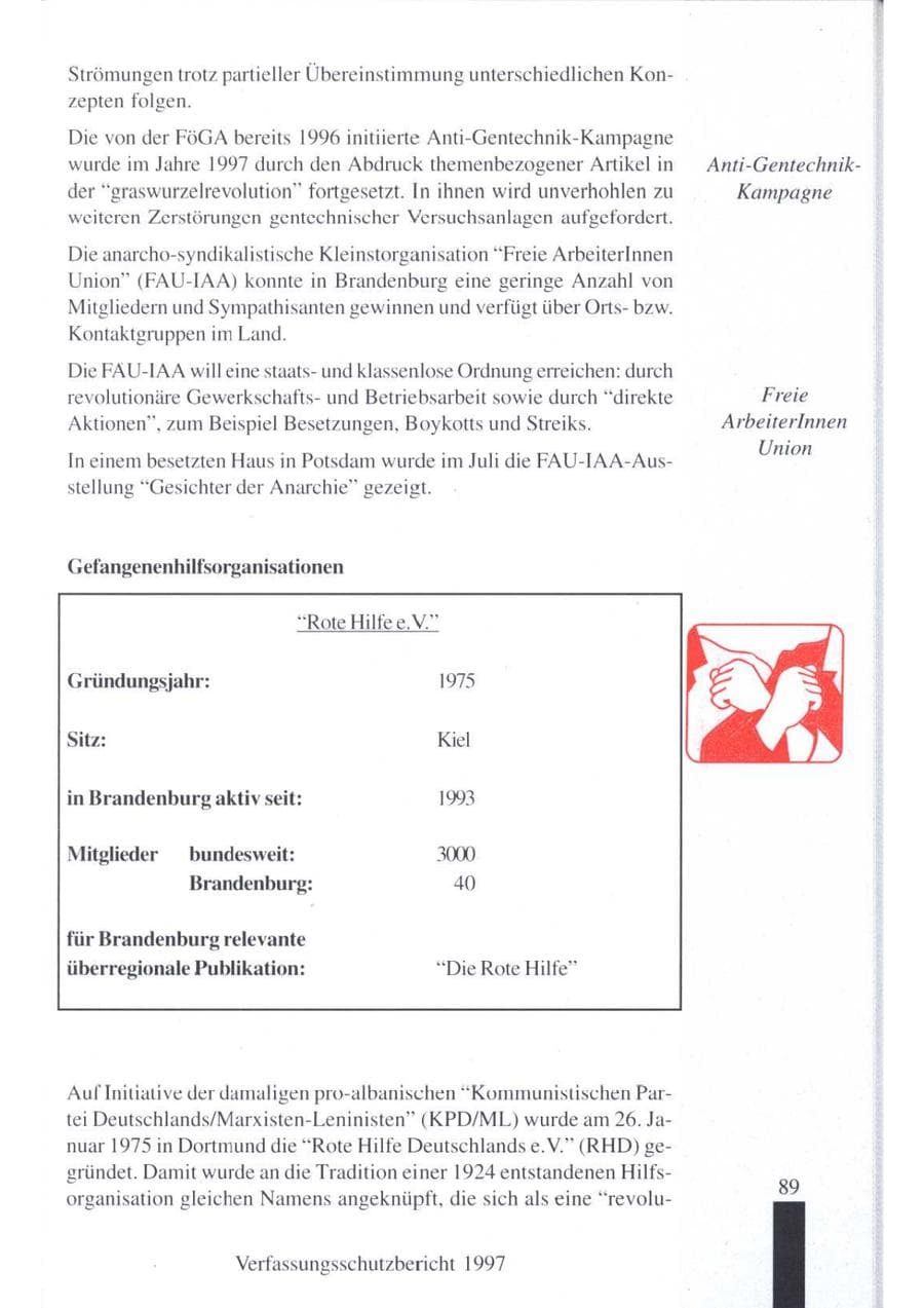 Seite 91 des Verfassungsschutzbericht 1997 Brandenburg