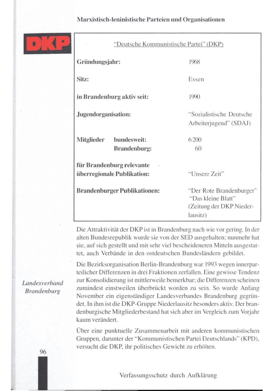 Seite 98 des Verfassungsschutzbericht 1997 Brandenburg