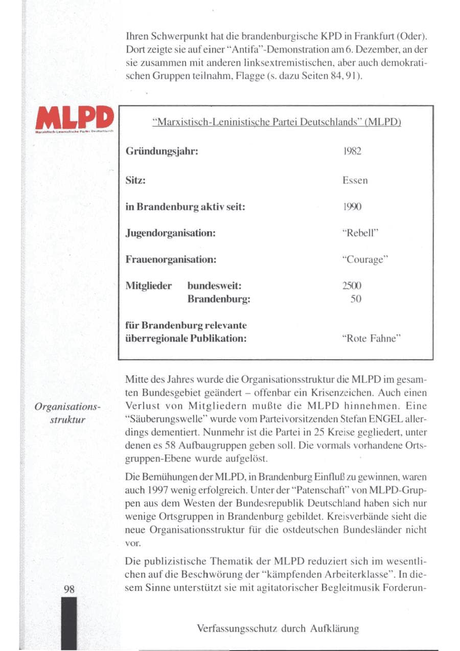 Seite 100 des Verfassungsschutzbericht 1997 Brandenburg