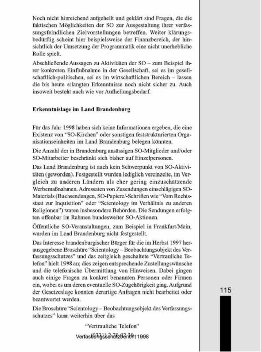 Seite 115 des Verfassungsschutzbericht 1998 Brandenburg