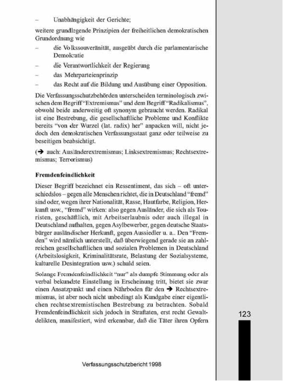 Seite 123 des Verfassungsschutzbericht 1998 Brandenburg