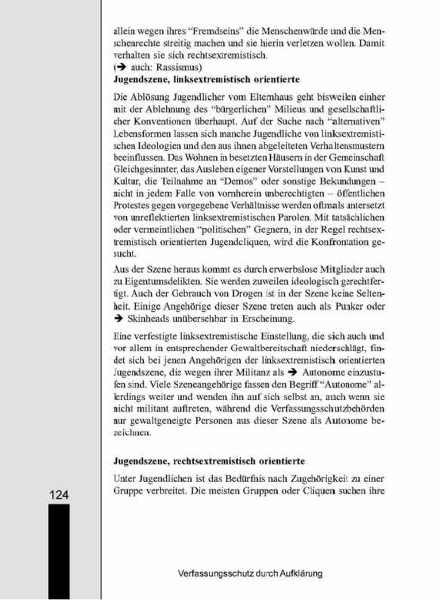 Seite 124 des Verfassungsschutzbericht 1998 Brandenburg