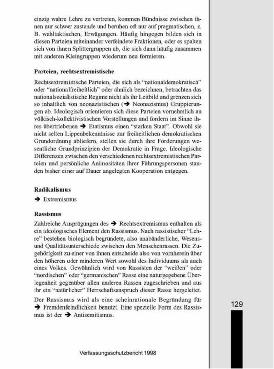 Seite 129 des Verfassungsschutzbericht 1998 Brandenburg