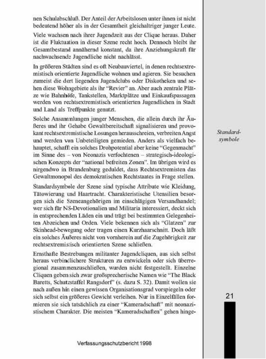 Seite 21 des Verfassungsschutzbericht 1998 Brandenburg