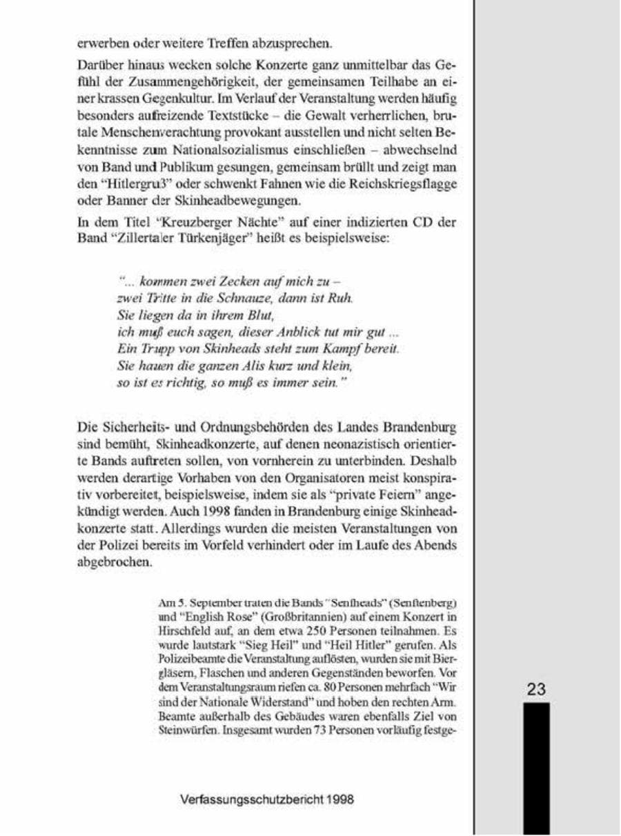 Seite 23 des Verfassungsschutzbericht 1998 Brandenburg