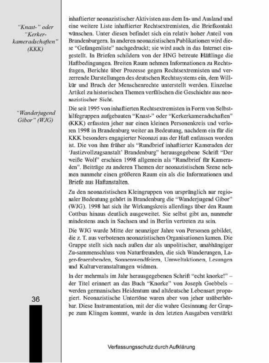 Seite 36 des Verfassungsschutzbericht 1998 Brandenburg