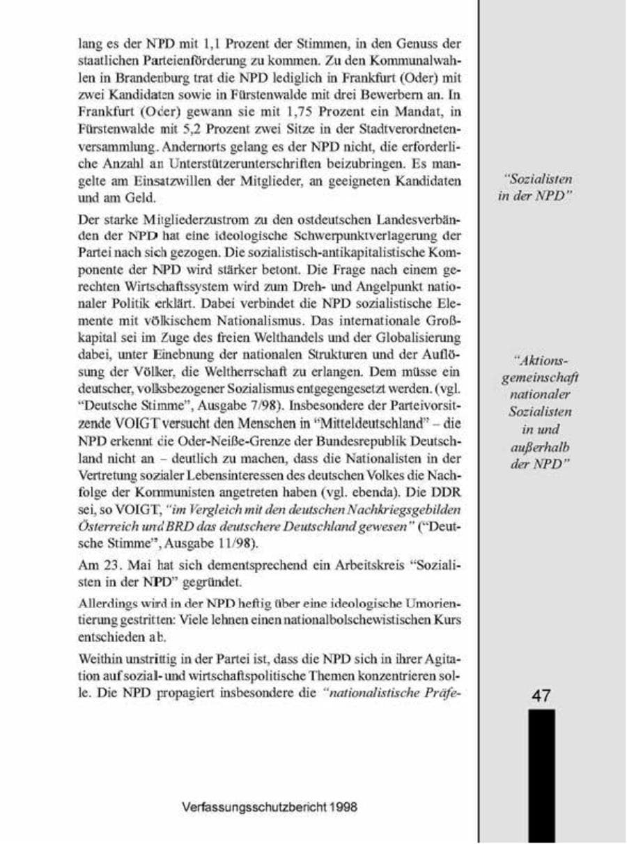 Seite 47 des Verfassungsschutzbericht 1998 Brandenburg