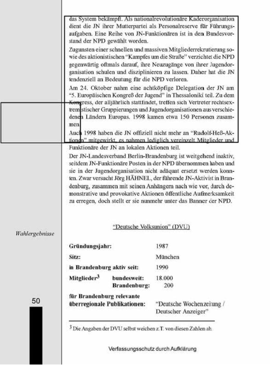 Seite 50 des Verfassungsschutzbericht 1998 Brandenburg