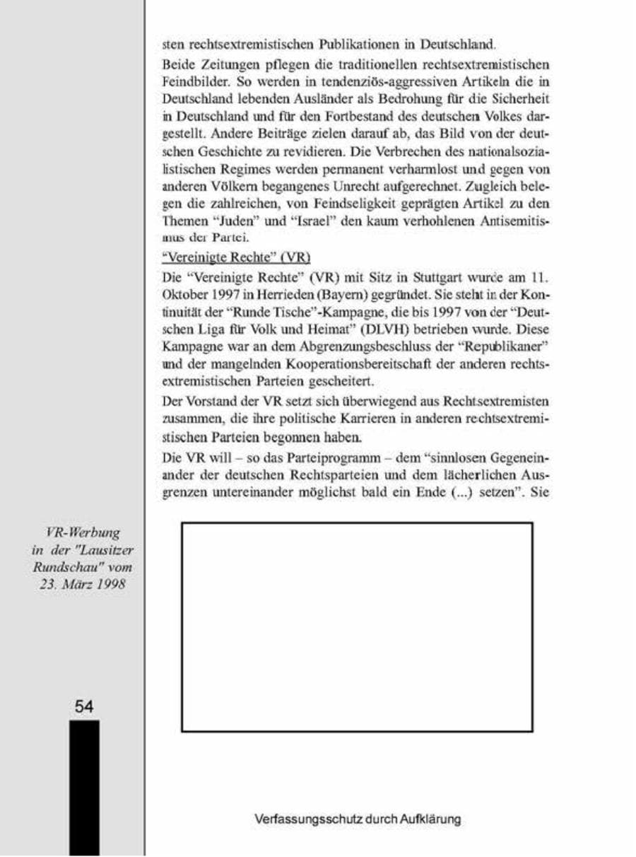 Seite 54 des Verfassungsschutzbericht 1998 Brandenburg