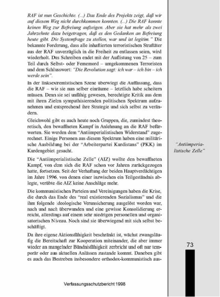 Seite 73 des Verfassungsschutzbericht 1998 Brandenburg