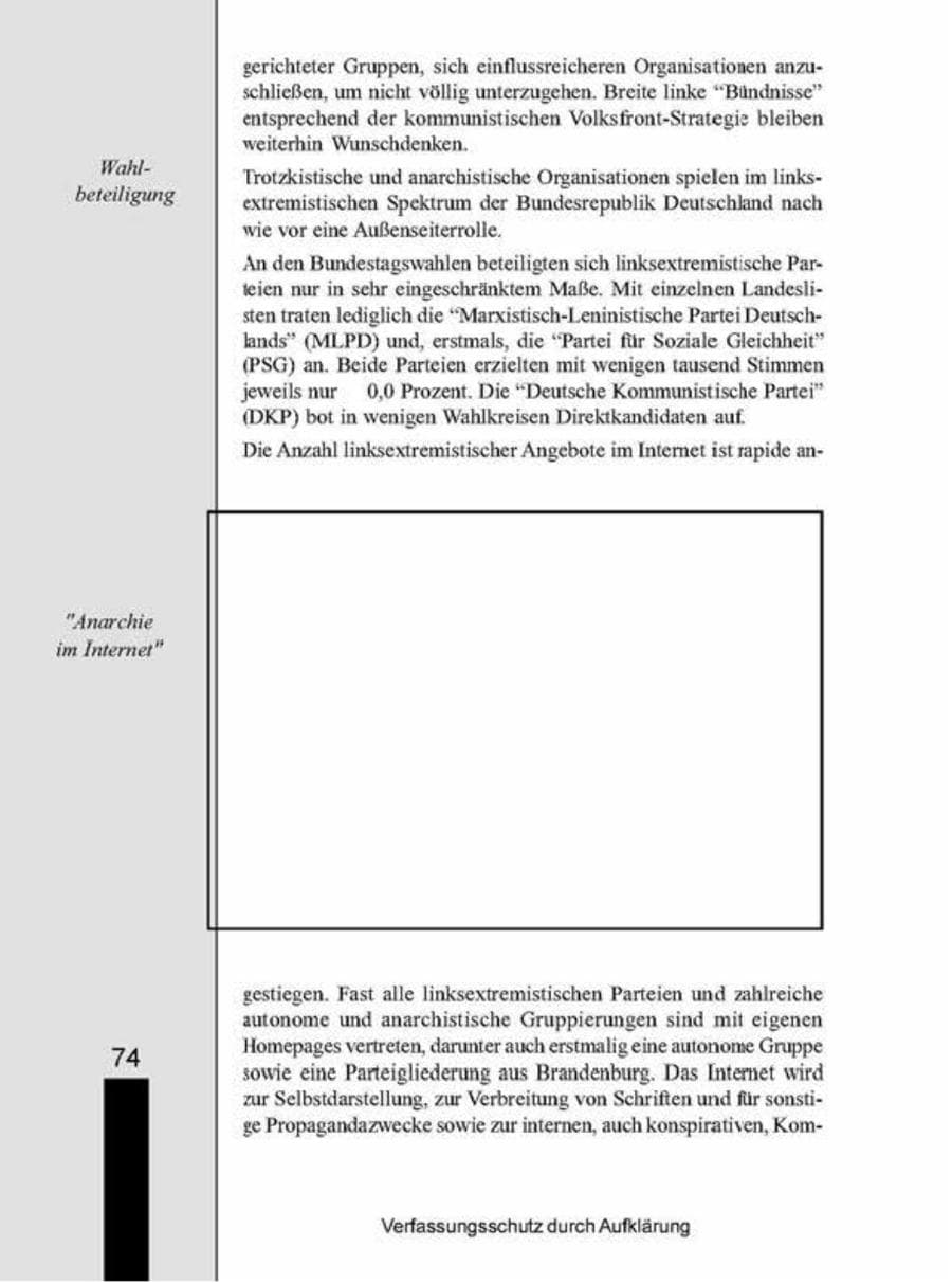 Seite 74 des Verfassungsschutzbericht 1998 Brandenburg