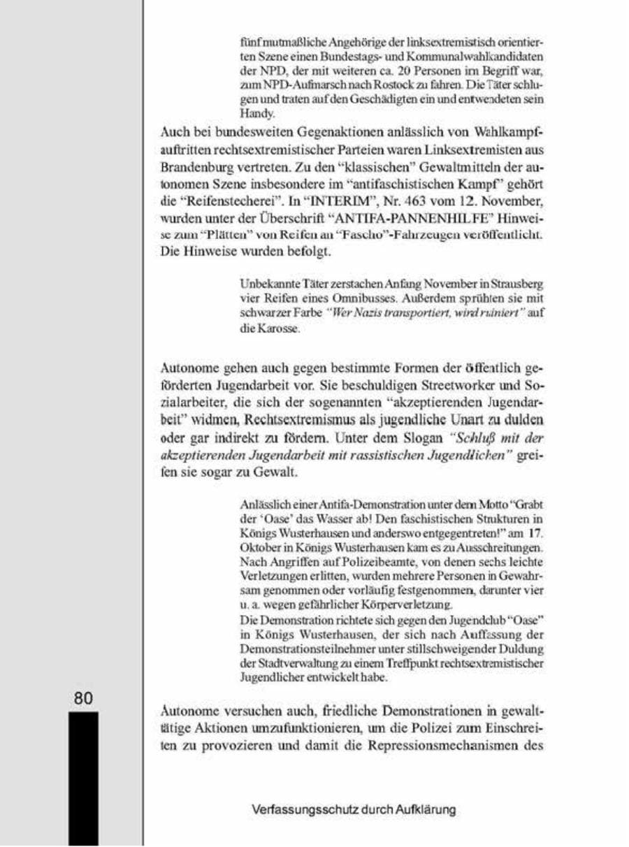 Seite 80 des Verfassungsschutzbericht 1998 Brandenburg