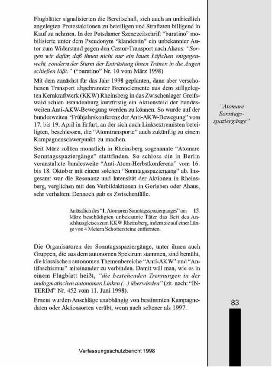 Seite 83 des Verfassungsschutzbericht 1998 Brandenburg