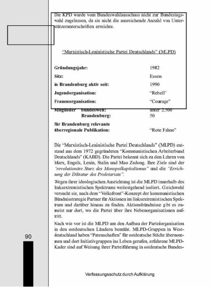 Seite 90 des Verfassungsschutzbericht 1998 Brandenburg