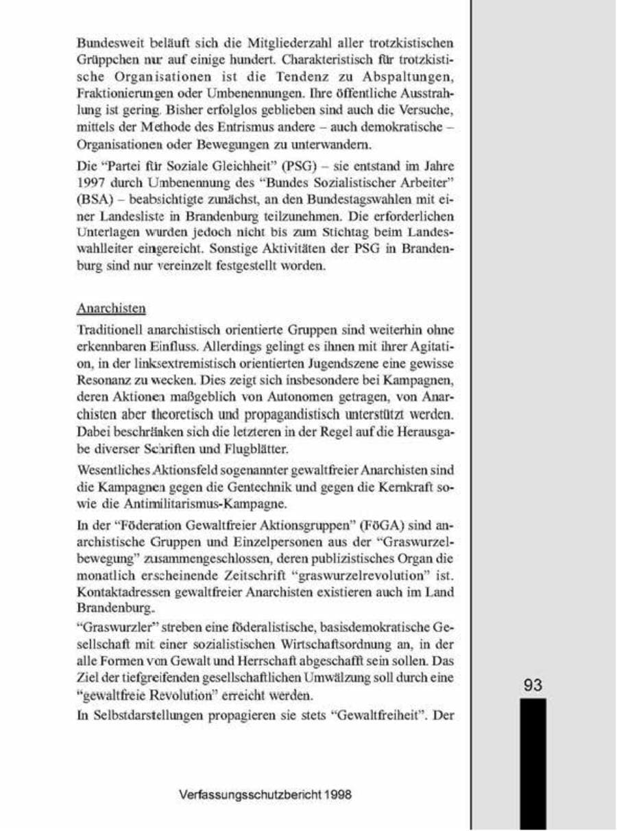 Seite 93 des Verfassungsschutzbericht 1998 Brandenburg