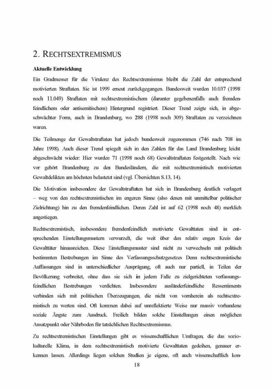 Seite 18 des Verfassungsschutzbericht 1999 Brandenburg