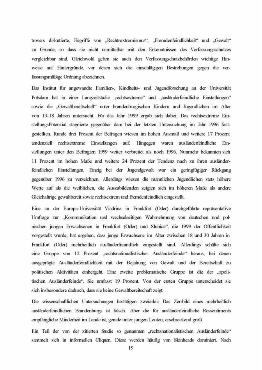 Seite 19 des Verfassungsschutzbericht 1999 Brandenburg