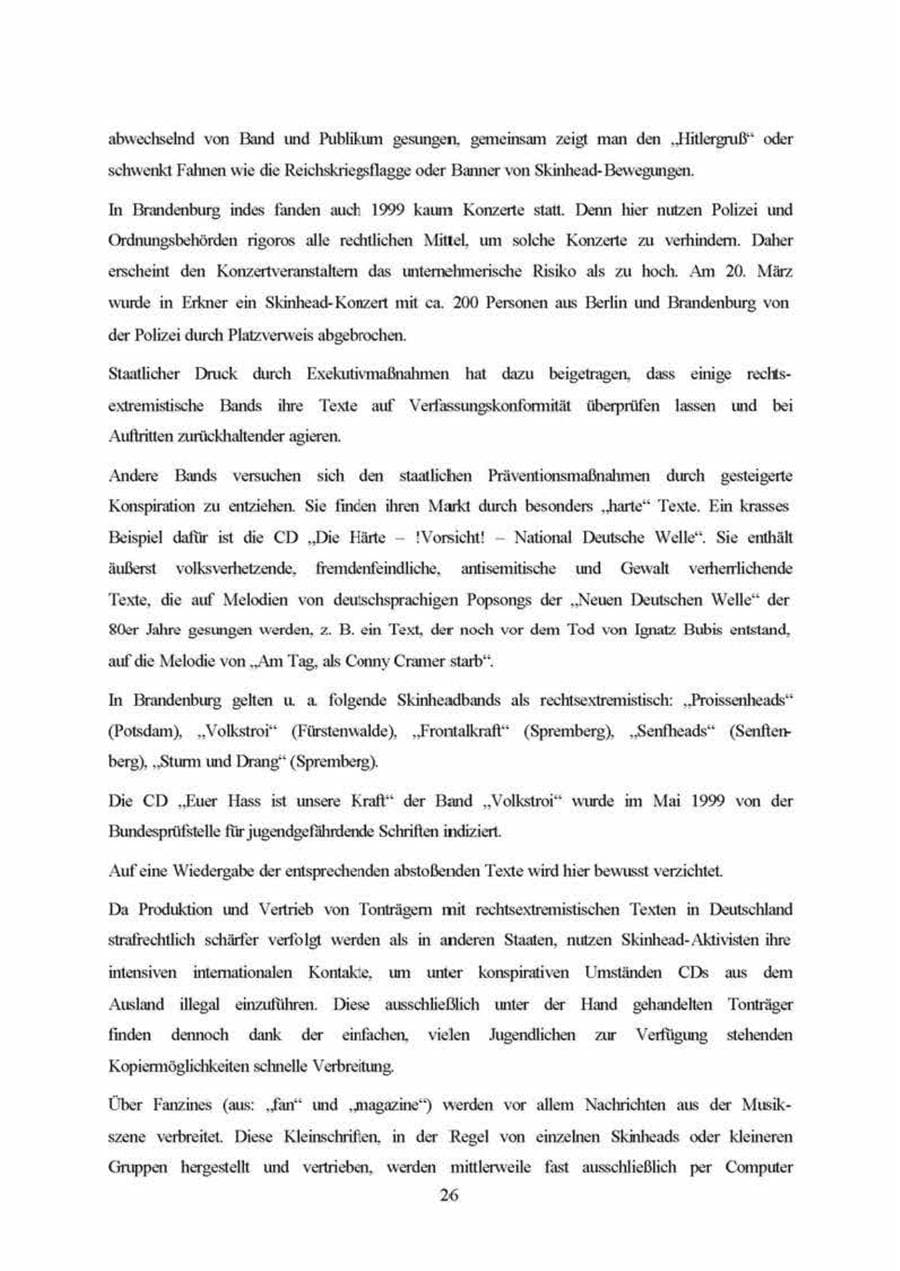Seite 26 des Verfassungsschutzbericht 1999 Brandenburg