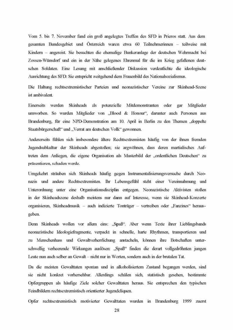 Seite 28 des Verfassungsschutzbericht 1999 Brandenburg