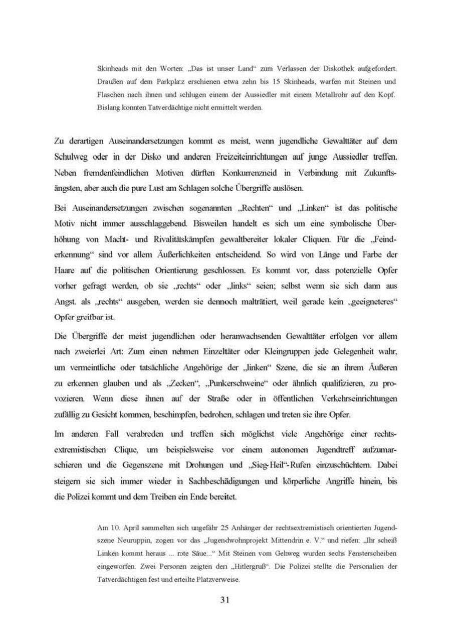 Seite 31 des Verfassungsschutzbericht 1999 Brandenburg