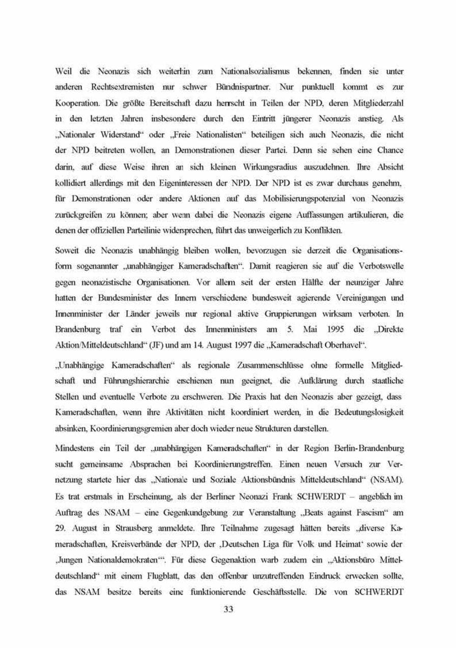 Seite 33 des Verfassungsschutzbericht 1999 Brandenburg