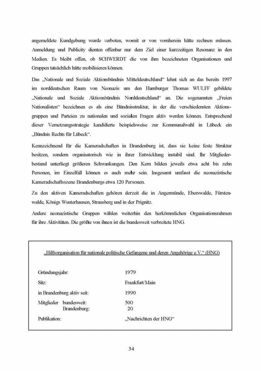 Seite 34 des Verfassungsschutzbericht 1999 Brandenburg