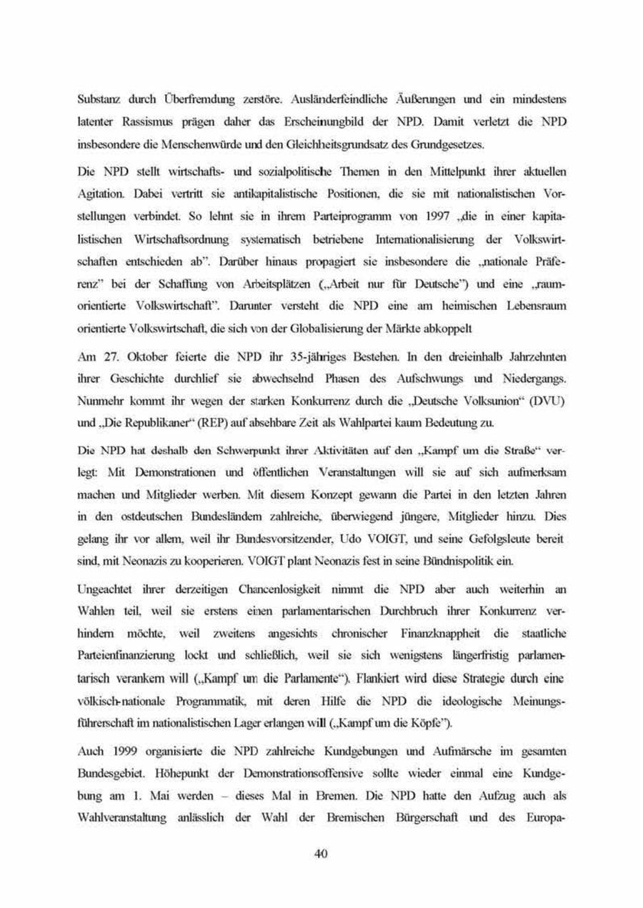 Seite 40 des Verfassungsschutzbericht 1999 Brandenburg