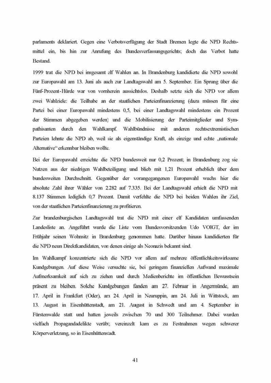 Seite 41 des Verfassungsschutzbericht 1999 Brandenburg