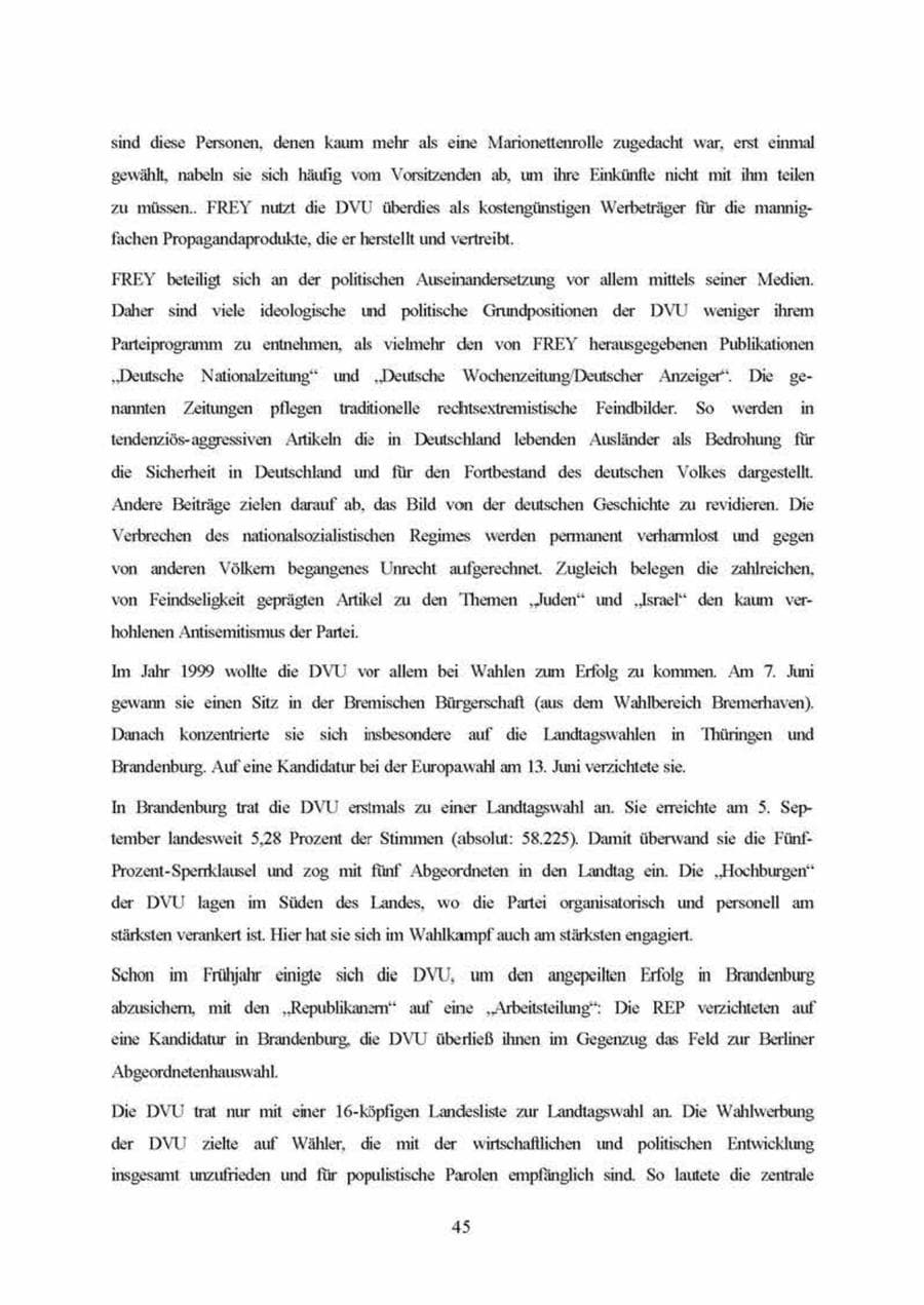 Seite 45 des Verfassungsschutzbericht 1999 Brandenburg