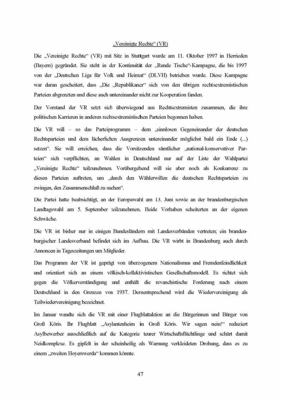Seite 47 des Verfassungsschutzbericht 1999 Brandenburg